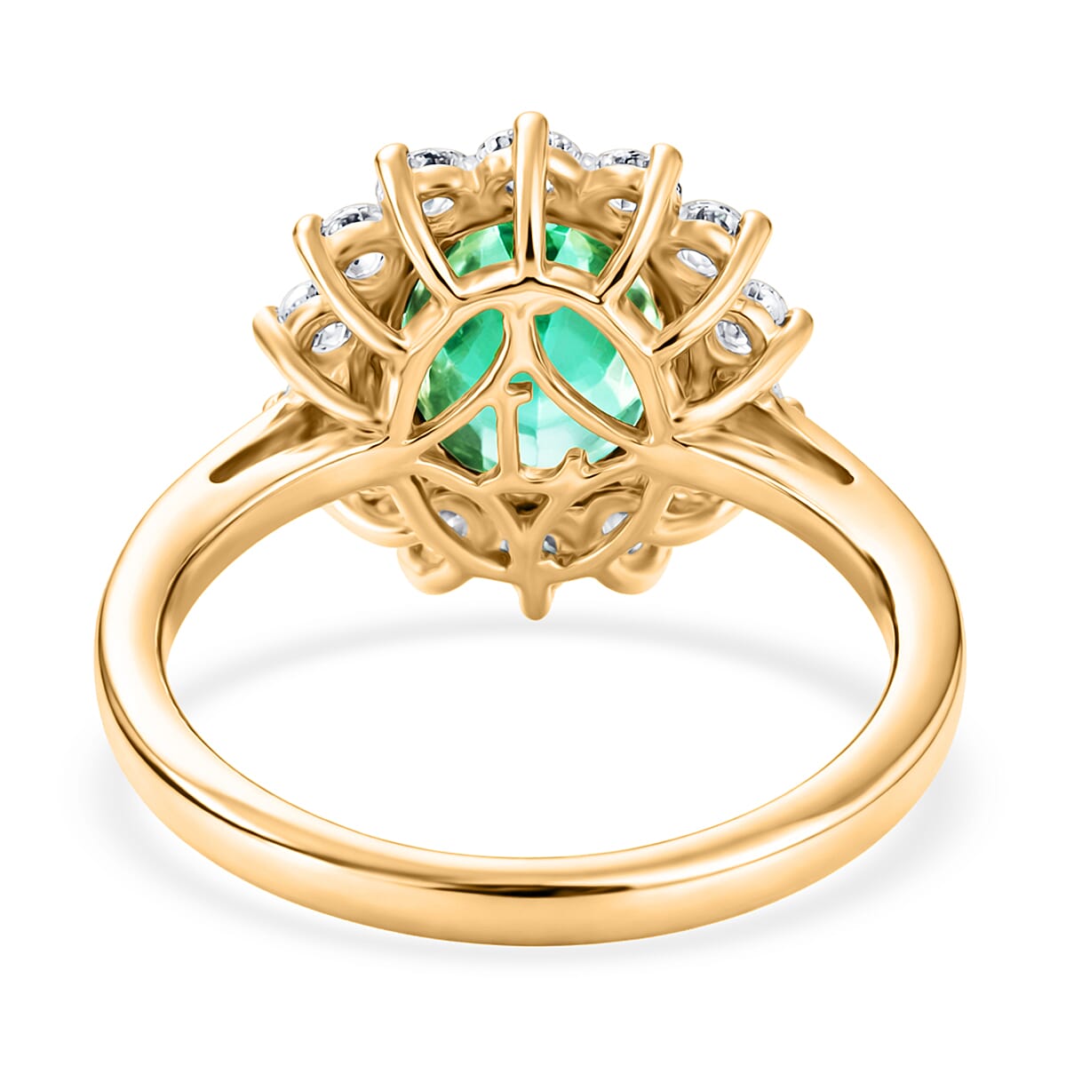 Luxuriant - AAA Lab Grown Columbian Emerald & SI-G-H Lab Grown Diamond Halo Ring in 18K Vermeil Yellow Gold Plated Sterling Silver 3.26 Ct.