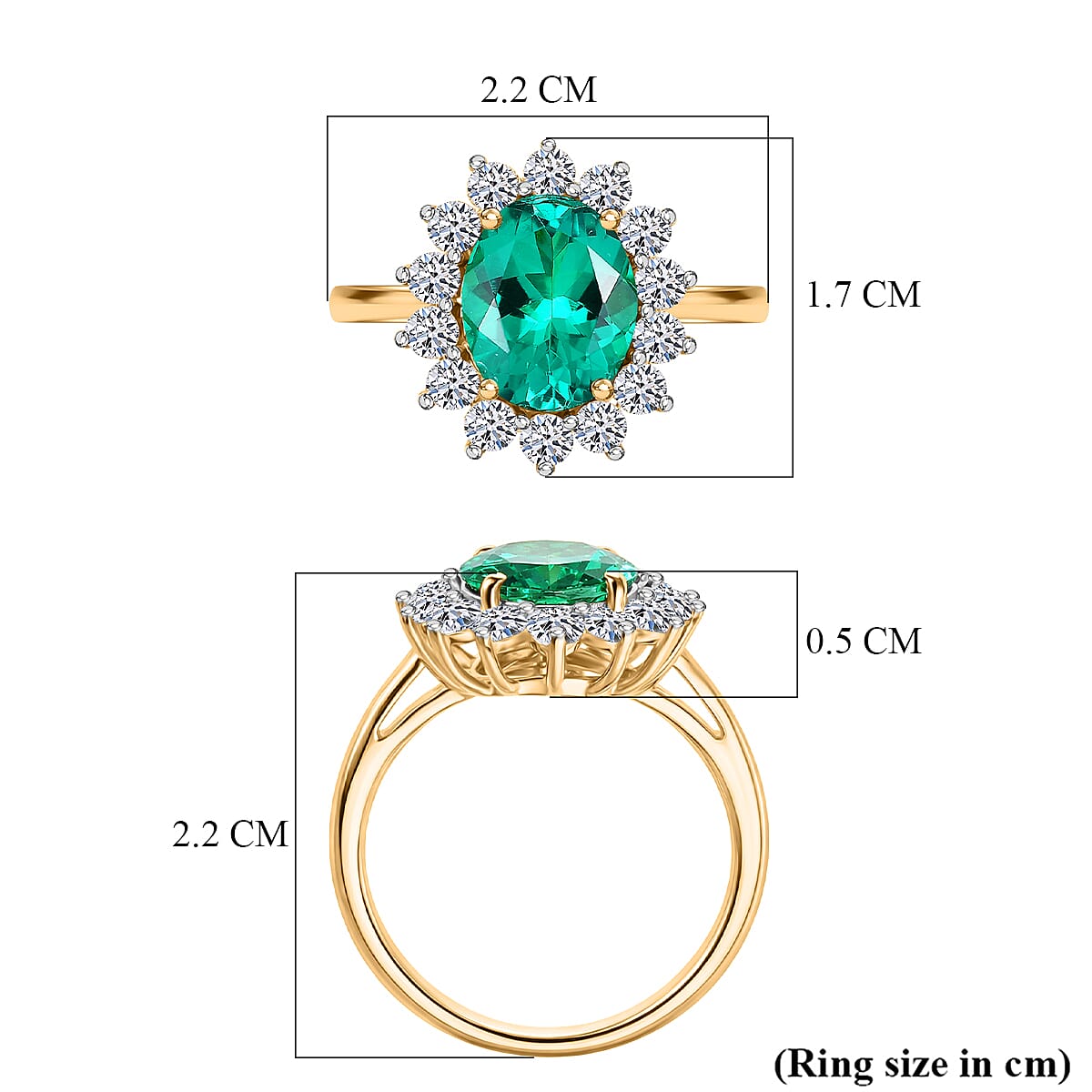 Luxuriant - AAA Lab Grown Columbian Emerald & SI-G-H Lab Grown Diamond Halo Ring in 18K Vermeil Yellow Gold Plated Sterling Silver 3.26 Ct.