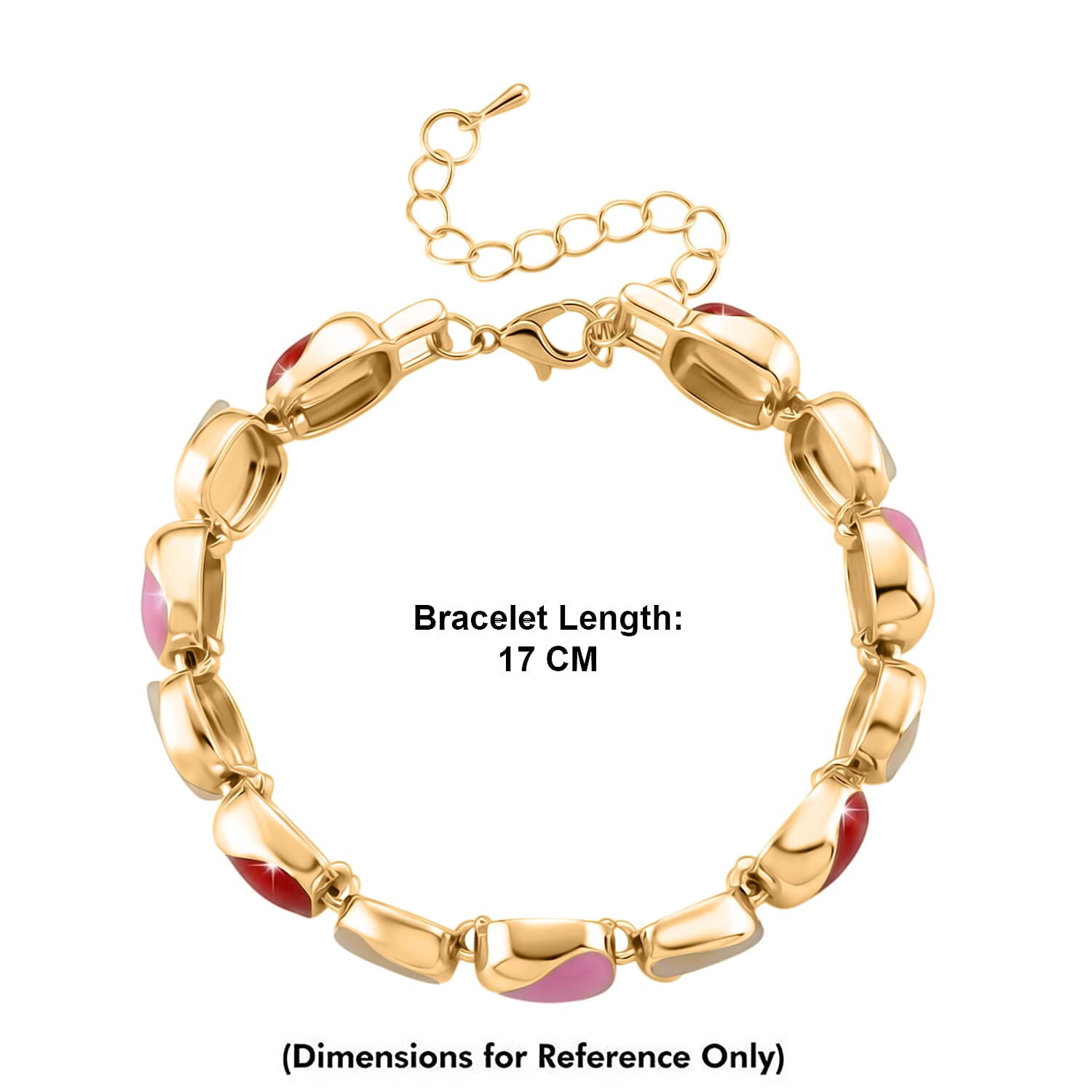 Created White Cat's Eye Cluster Bracelet (Size - 7-2 Ext) with Red & Pink Enameling 5.00 Ct.