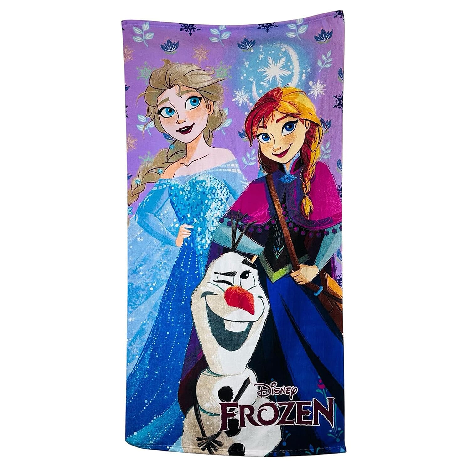 Anna, Elsa & Olaf Character Frozen Microfibre Kids Towel (140 x 70 cm) - Purple