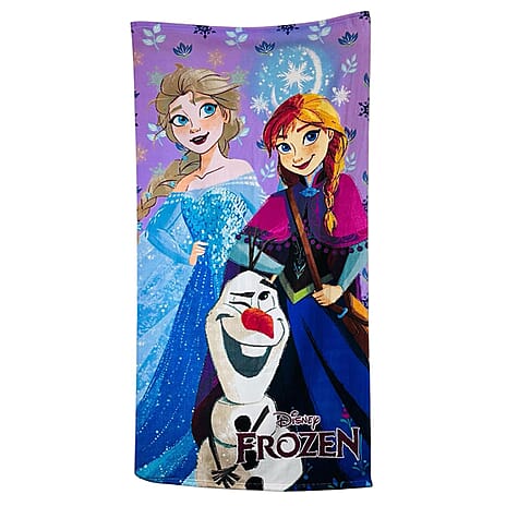 Anna, Elsa & Olaf Character Frozen Microfibre Kids Towel (140 x 70 cm) - Purple