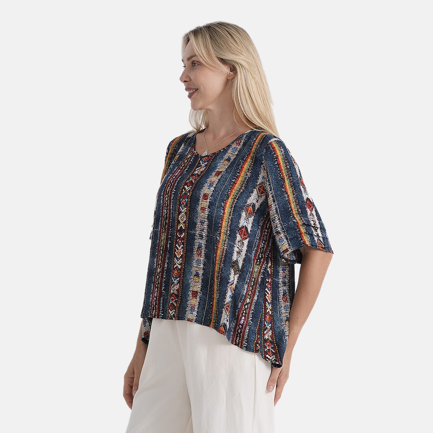 La Marey Patterned Blouse (Size - XL) - Dark Blue