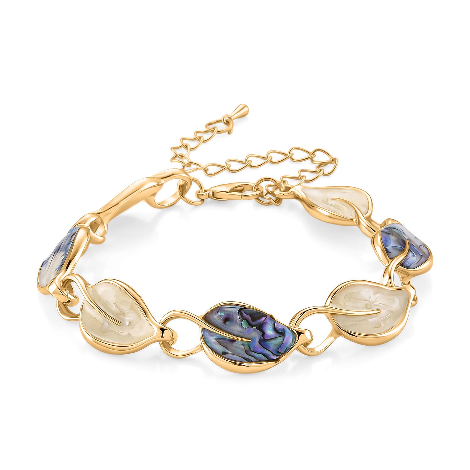 Abalone Shell Leaf-Shaped Link Bracelet (Size - 6.5)