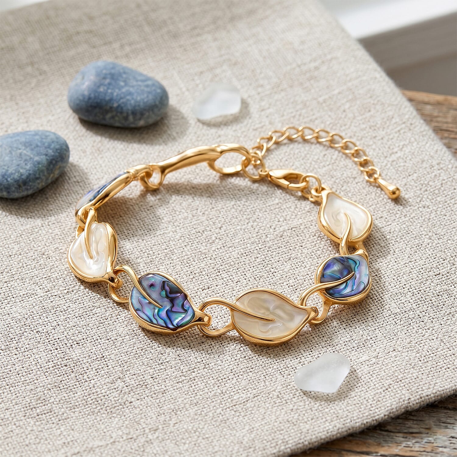 Abalone Shell Leaf-Shaped Link Bracelet (Size - 6.5)