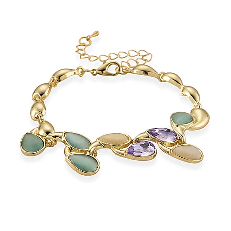 Created White Cat's Eye, Created Green Cat's Eye & Purple Crystal Bracelet (Size - 7) 2.80 Ct.