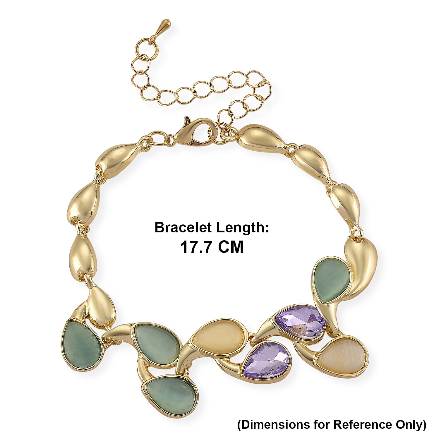 Created White Cat's Eye, Created Green Cat's Eye & Purple Crystal Bracelet (Size - 7) 2.80 Ct.