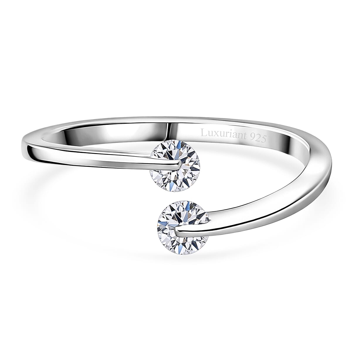 Luxuriant - Lab Grown Diamond (SI-G-H) Bypass Ring in Rhodium Overlay Sterling Silver 0.50 Ct.