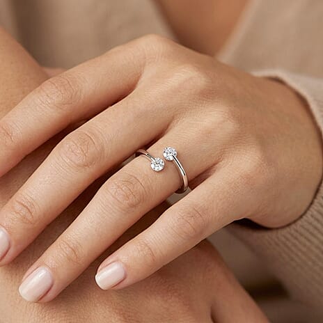Luxuriant - Lab Grown Diamond (SI-G-H) Bypass Ring in Rhodium Overlay Sterling Silver 0.50 Ct.