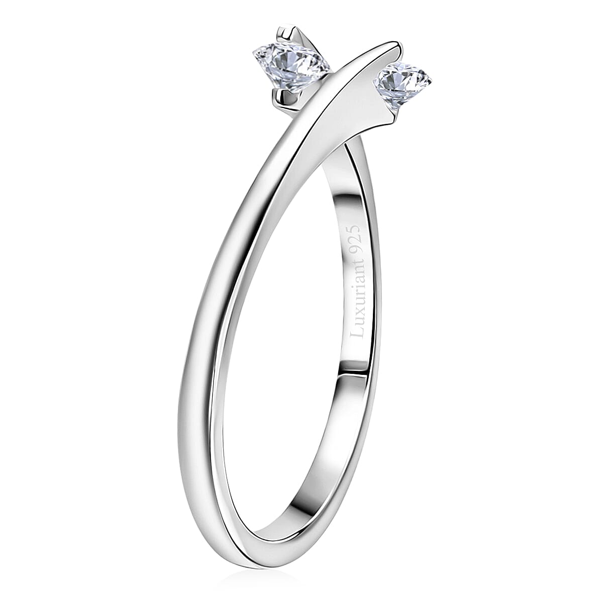 Luxuriant - Lab Grown Diamond (SI-G-H) Bypass Ring in Rhodium Overlay Sterling Silver 0.50 Ct.