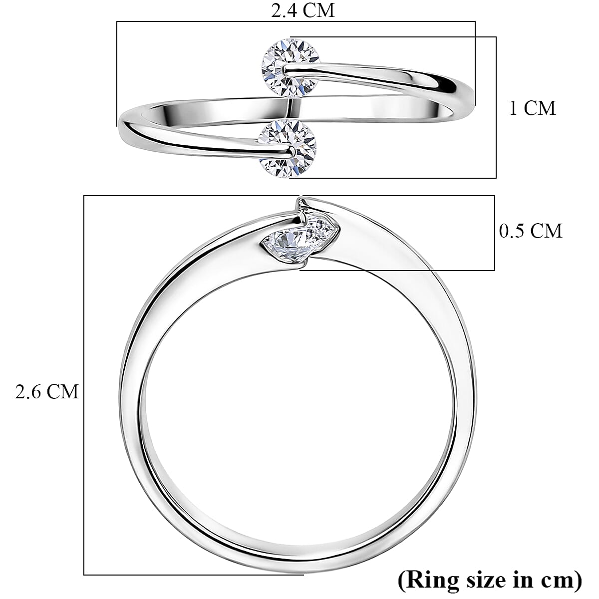 Luxuriant - Lab Grown Diamond (SI-G-H) Bypass Ring in Rhodium Overlay Sterling Silver 0.50 Ct.