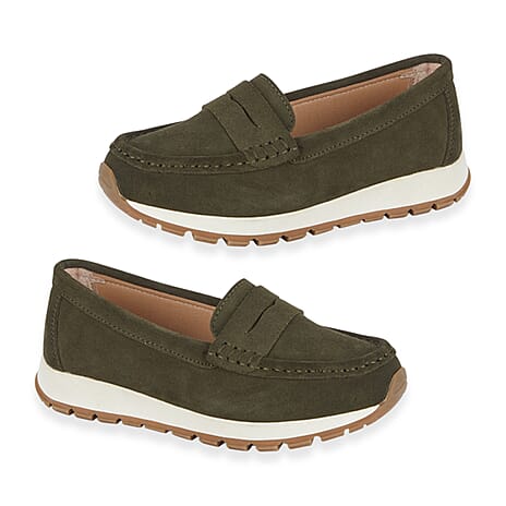 Jo - Joe Ladies Lima Genuine Suede Loafer With Chunky Cushioning Sole (Size 4) - Olive