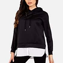 QED London Pullover Sweatshirt Hoodie With Shirt (Size S, 8 to 10) - Black
