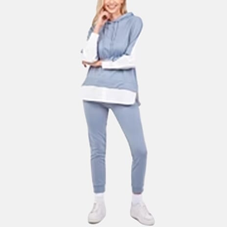 QED London Pullover Sweatshirt Hoodie With Shirt (Size L, 16 to 18) - Blue