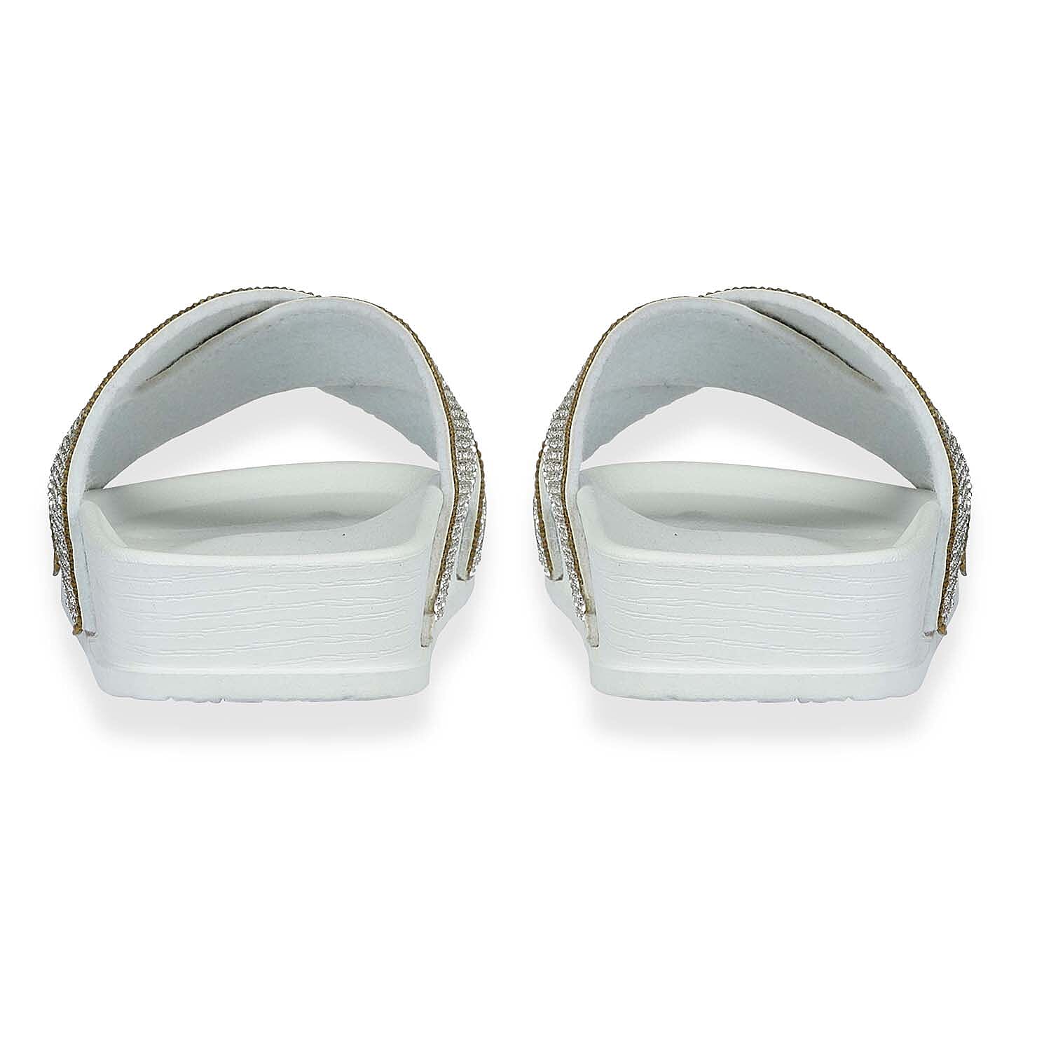 Jo & Joe Dusk Ladies Cross Over Mule With Diamantes Shoetree Comfort Wisteria Ladies Lightweight Cross Over Mule With Diamante Trim And Flexible Outsole 