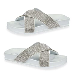 Jo & Joe Dusk Ladies Cross Over Mule With Diamantes Shoetree Comfort Wisteria Ladies Lightweight Cross Over Mule With Diamante Trim And Flexible Outsole 