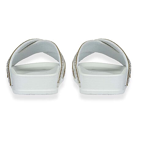 Jo - Joe Dusk Ladies Cross Over Mule With Diamantes (Size 6) - White