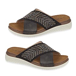 Jo & Joe Dusk Ladies Cross Over Mule With Diamantes Shoetree Comfort Wisteria Ladies Lightweight Cross Over Mule With Diamante Trim And Flexible Outsole 