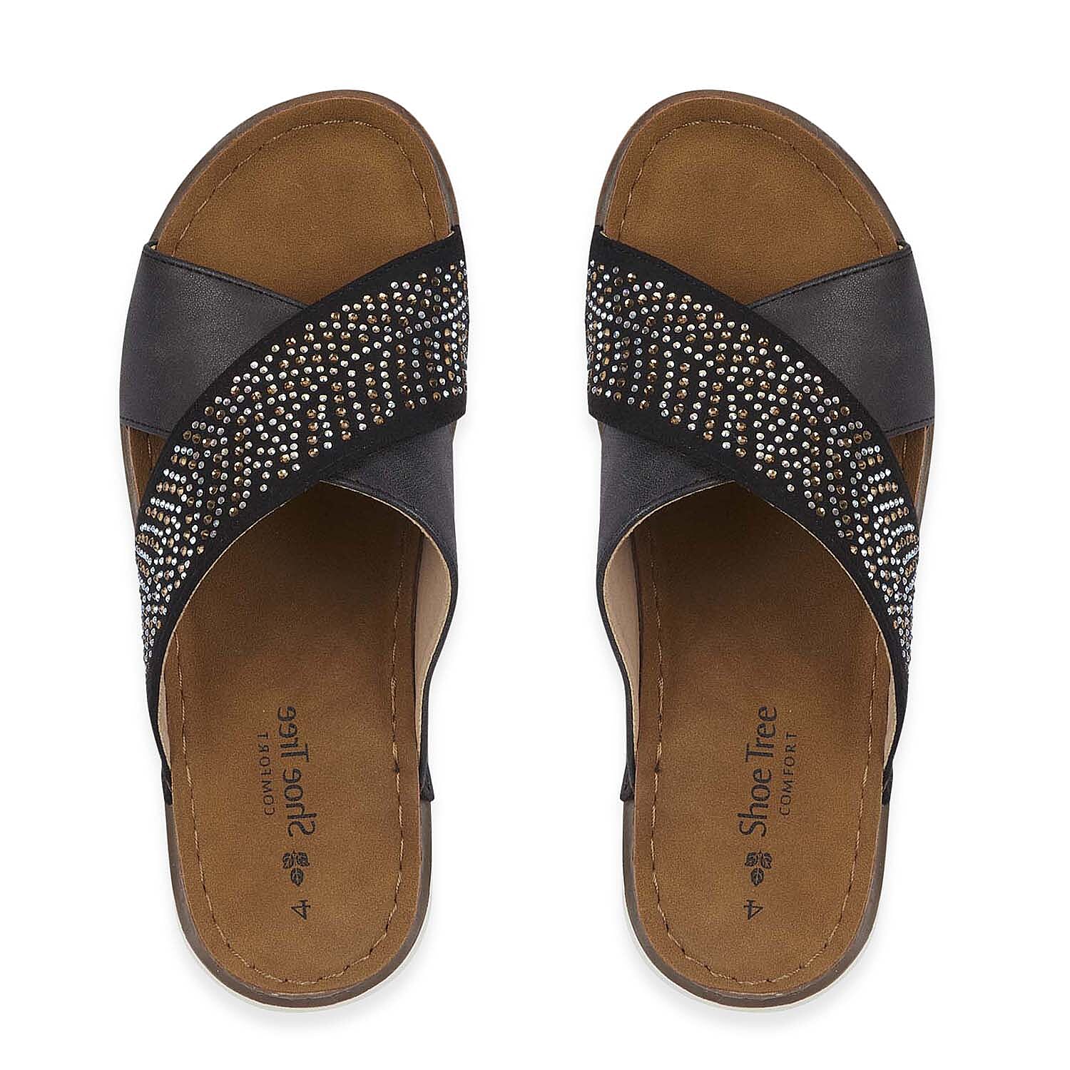 Jo & Joe Dusk Ladies Cross Over Mule With Diamantes Shoetree Comfort Wisteria Ladies Lightweight Cross Over Mule With Diamante Trim And Flexible Outsole 