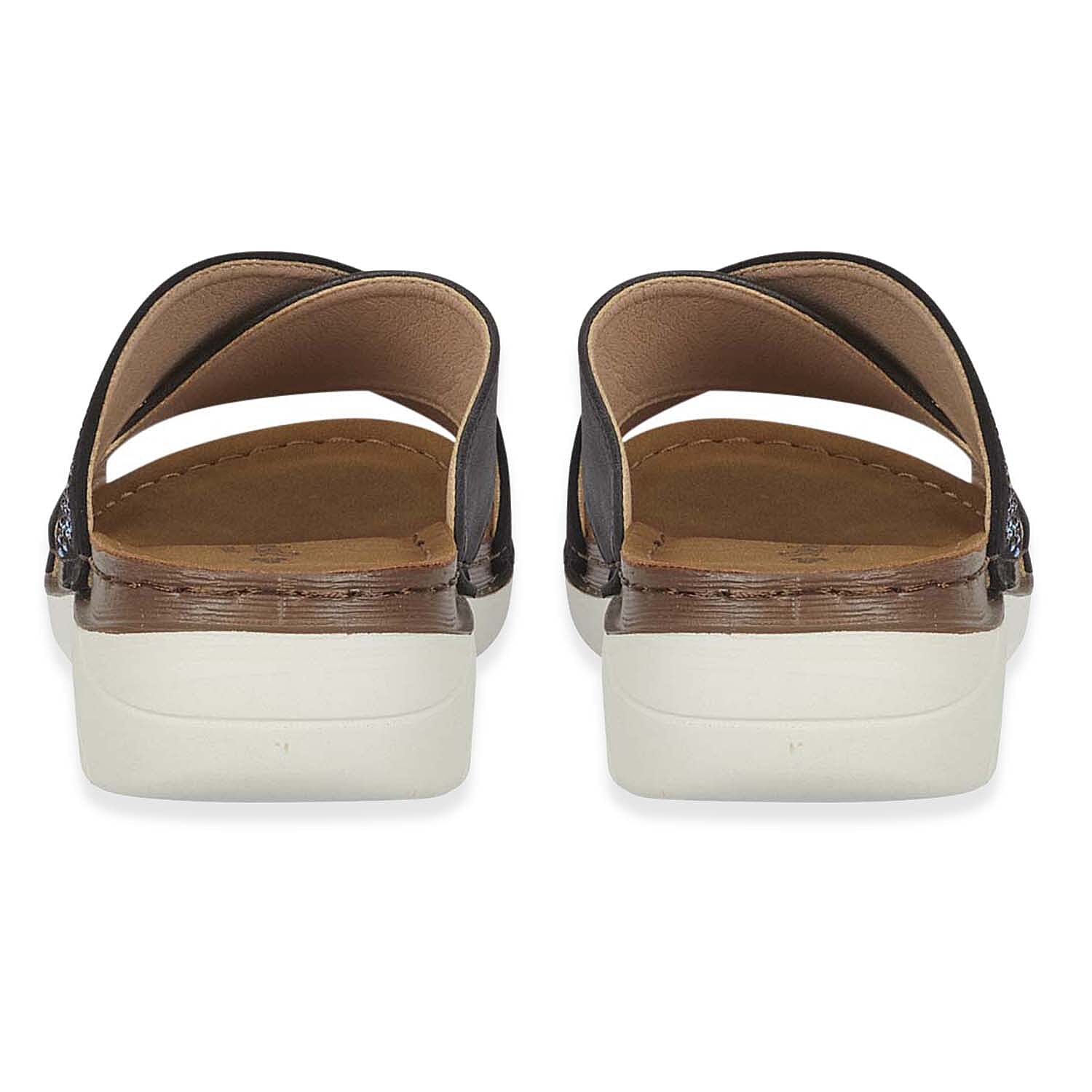 Jo & Joe Dusk Ladies Cross Over Mule With Diamantes Shoetree Comfort Wisteria Ladies Lightweight Cross Over Mule With Diamante Trim And Flexible Outsole 