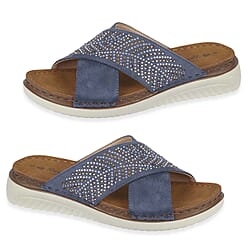 Jo & Joe Dusk Ladies Cross Over Mule With Diamantes Shoetree Comfort Wisteria Ladies Lightweight Cross Over Mule With Diamante Trim And Flexible Outsole 