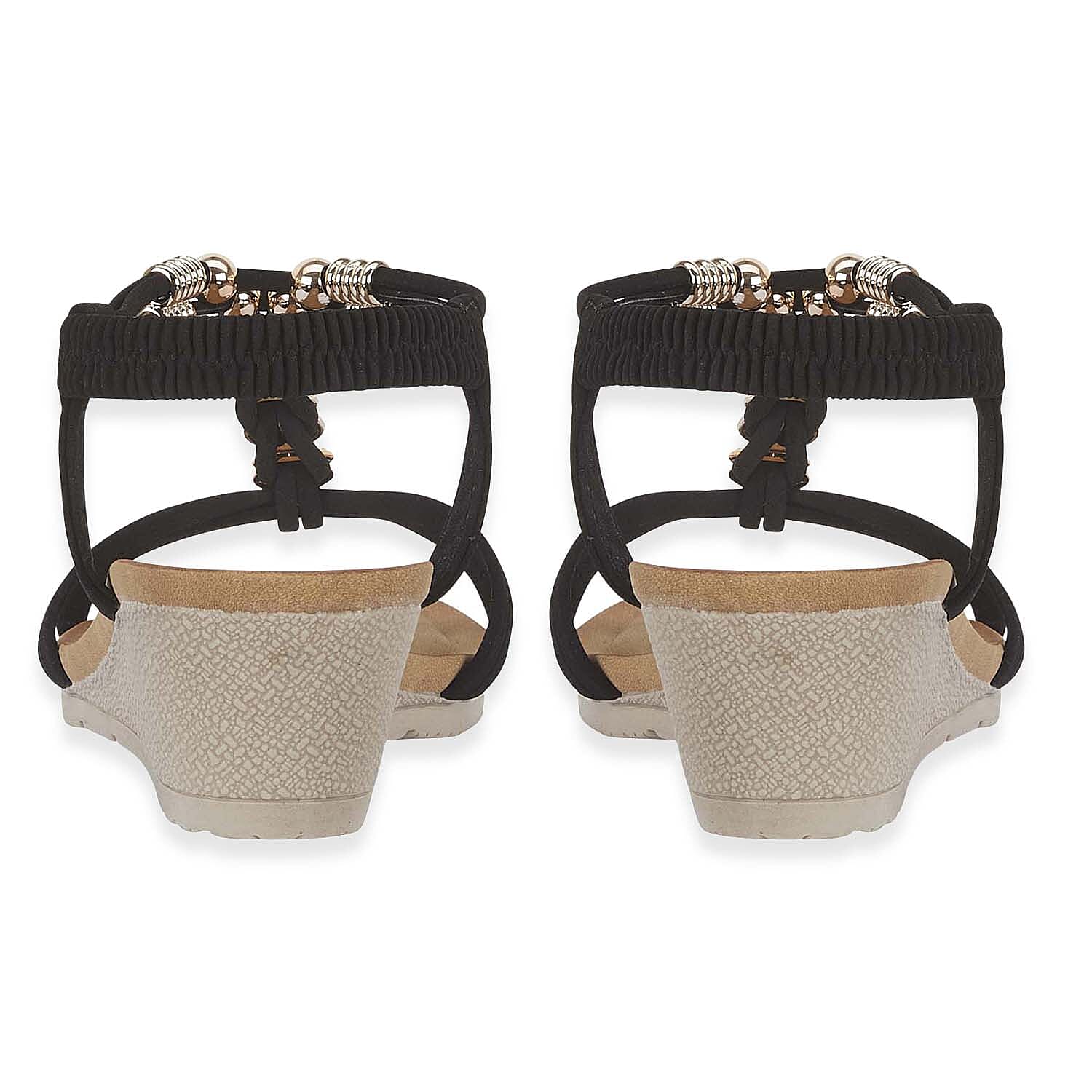 Jo & Joe Mango Ladies Wedge Sandal With Beaded Trim Embellishments And Elasticated Back Strap