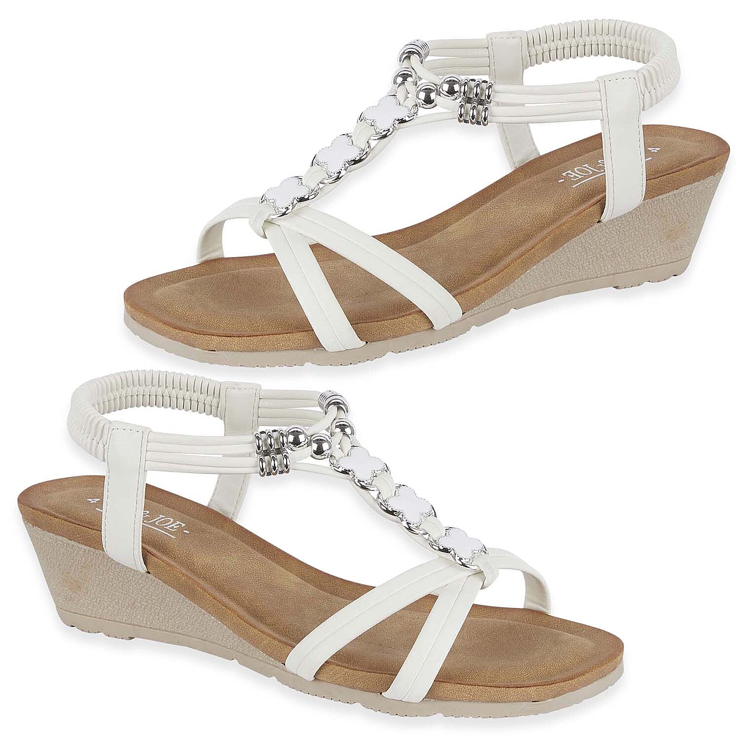 Jo & Joe Mango Ladies Wedge Sandal With Beaded Trim Embellishments And Elasticated Back Strap