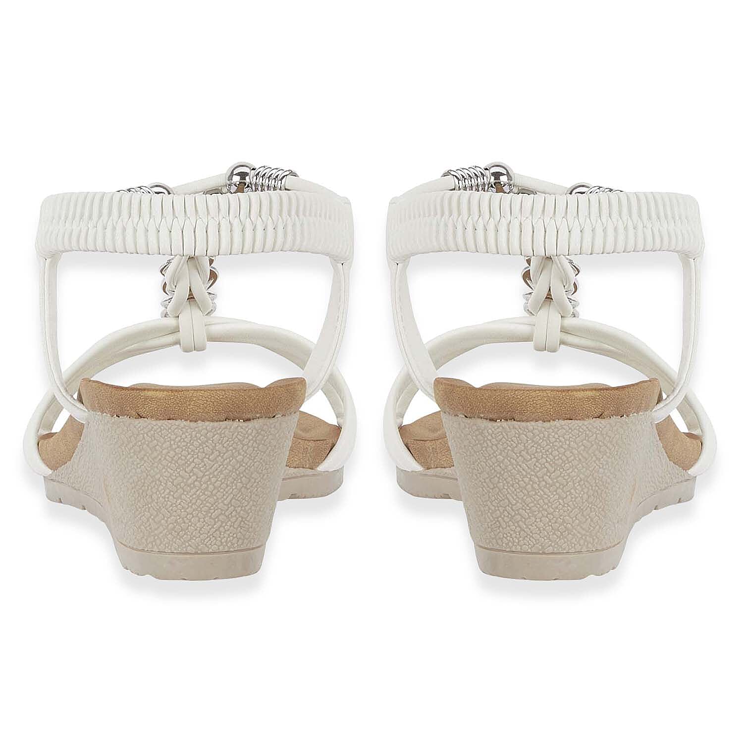 Jo & Joe Mango Ladies Wedge Sandal With Beaded Trim Embellishments And Elasticated Back Strap