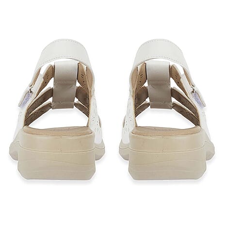 Shoetree Comfort Catania Womens Low Wedge Touch - Close Floral Pattern Cutout Design Sandals (Size - 4) - White