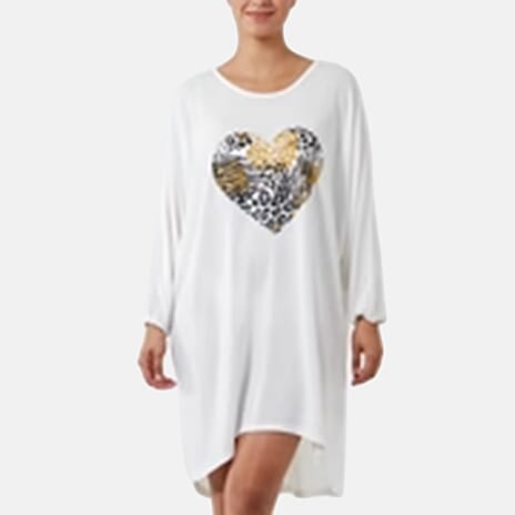QED London Animal Heart Loose Fittunic Top (Size M-L, 16 to 22) - Ivory