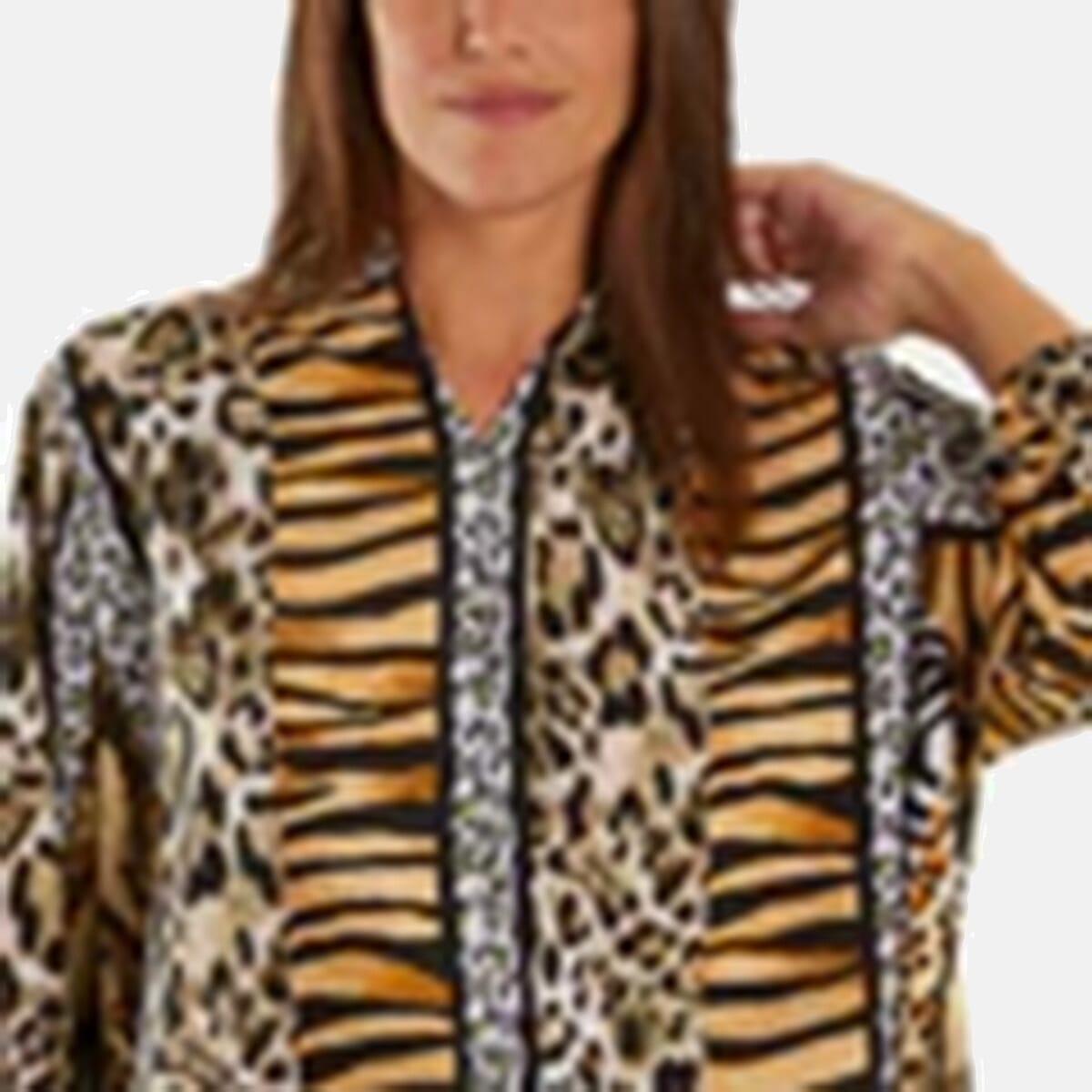 QED London Combined Animal Prints Loose Fit Shirt (Size 8 to 12) - Brown