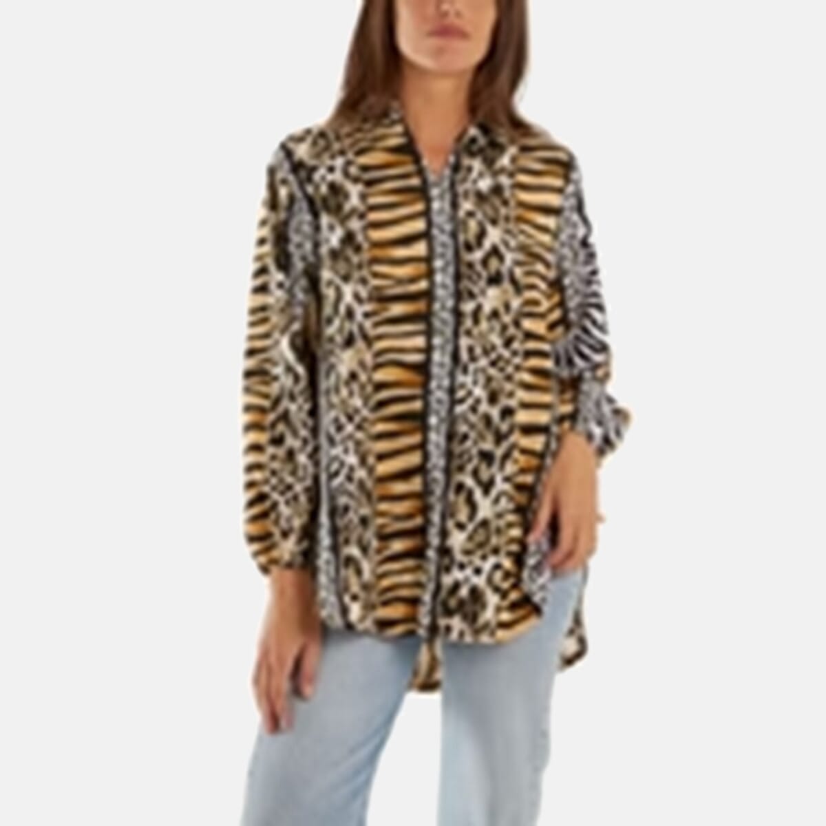 QED London Combined Animal Prints Loose Fit Shirt (Size 16 to 22) - Brown
