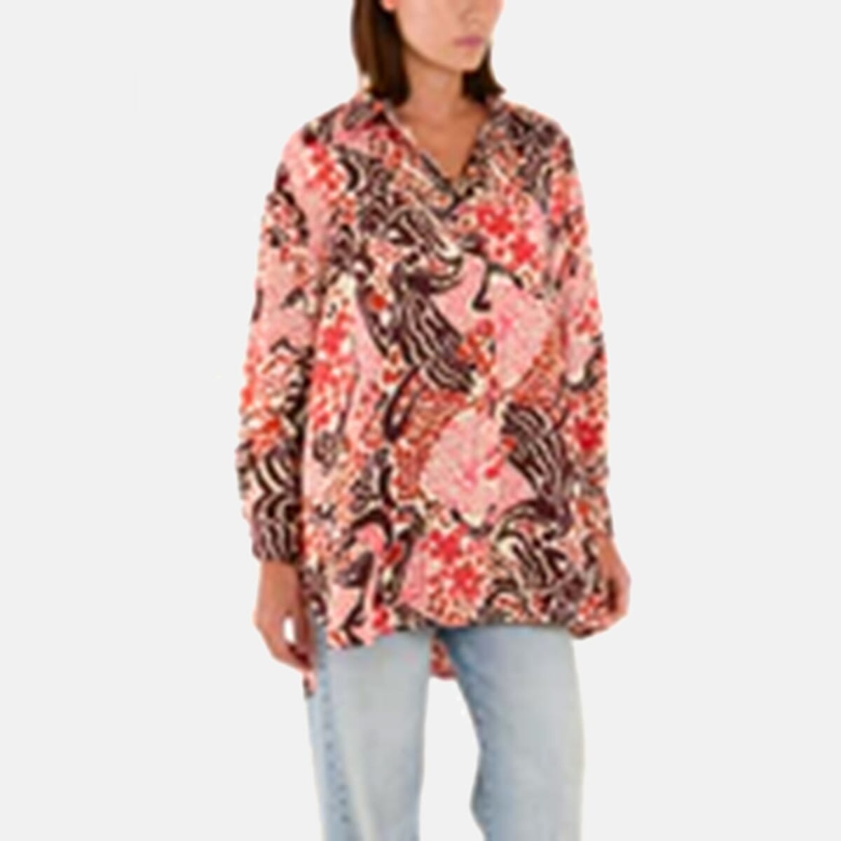 QED London Floral Print Long Sleeve Loose Fit  Shirt  (Size 8 to 12) - Brown