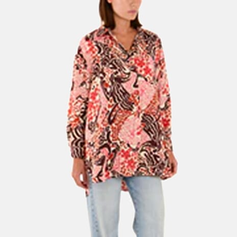 QED London Floral Print Long Sleeve Loose Fit Shirt (Size 8 to 16) - Brown