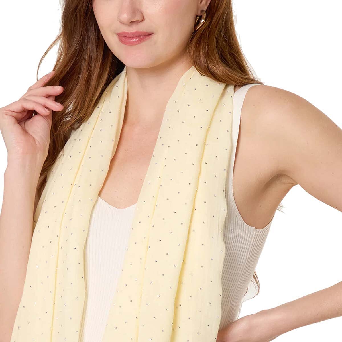QED London Embellished Light Scarf - Yellow