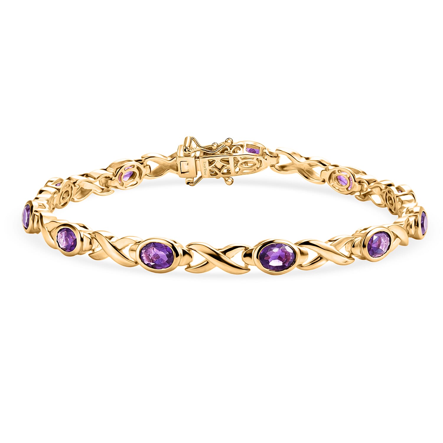 Royal Bali Collection - EverTrue African Amethyst Bracelet (Size - 8) with GB Lock Box in Yellow Gold Tone 4.57 Ct.