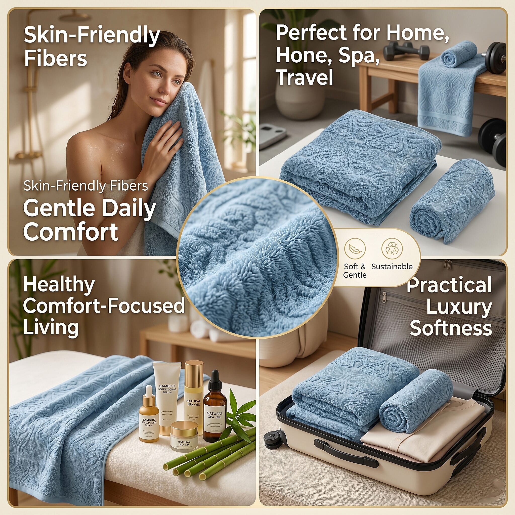 Set of 2 Bamboo Towels - Blue