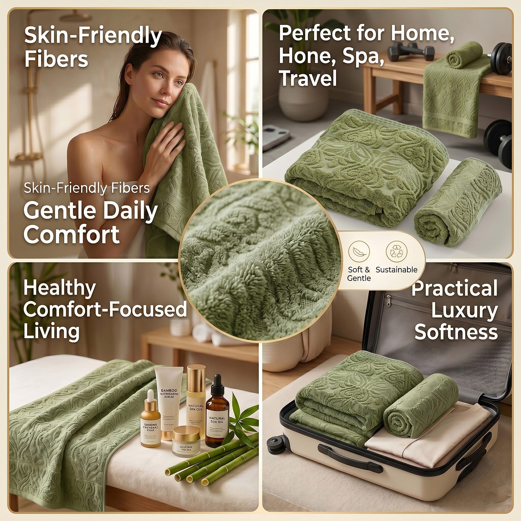 Set of 2 Bamboo Towel - Green