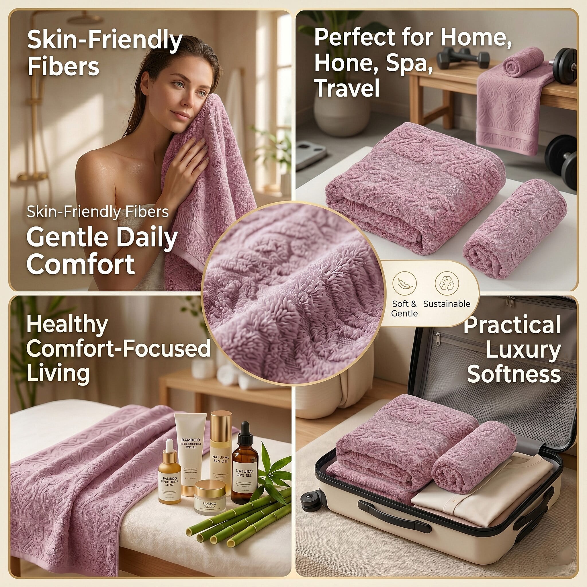 Set of 2 Bamboo Towel - Pink