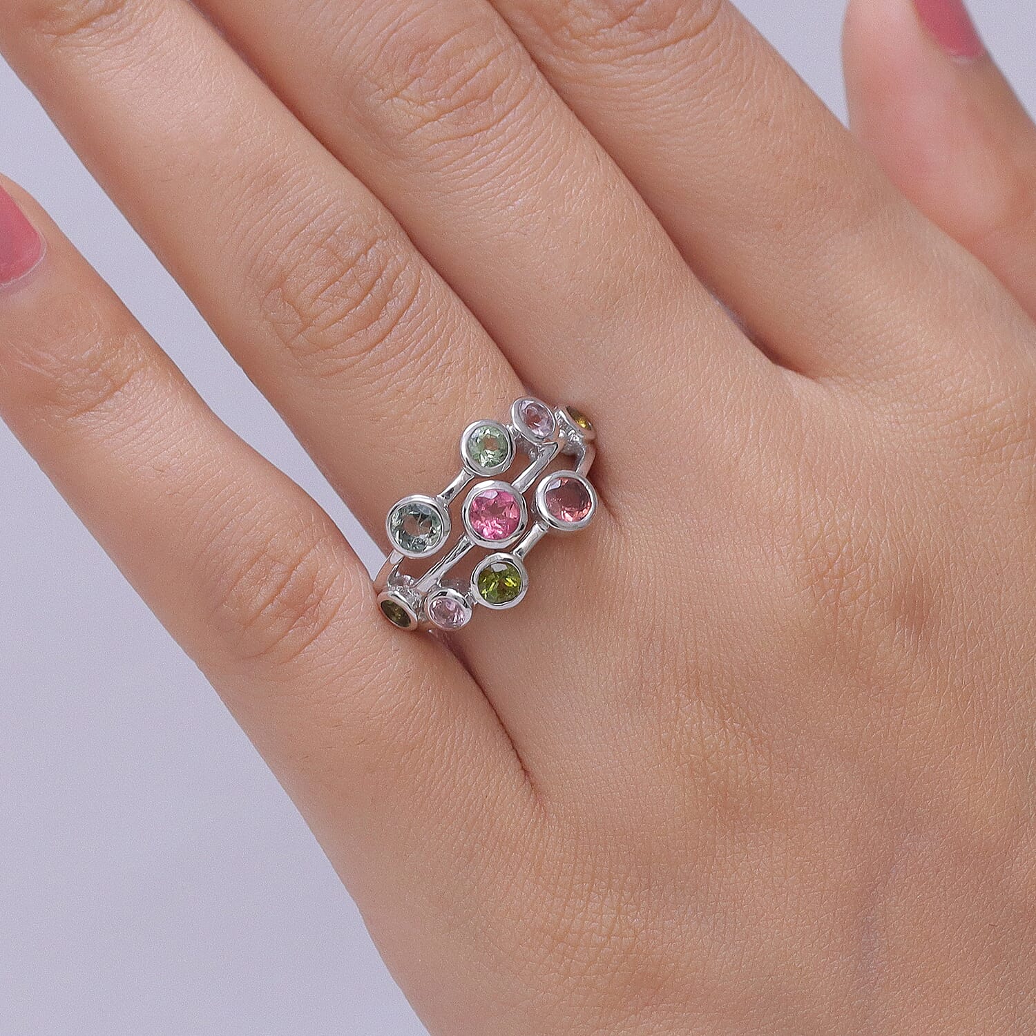 D'Joy - Multi-Tourmaline Cluster Ring in Rhodium Overlay Sterling Silver 1.73 Ct.