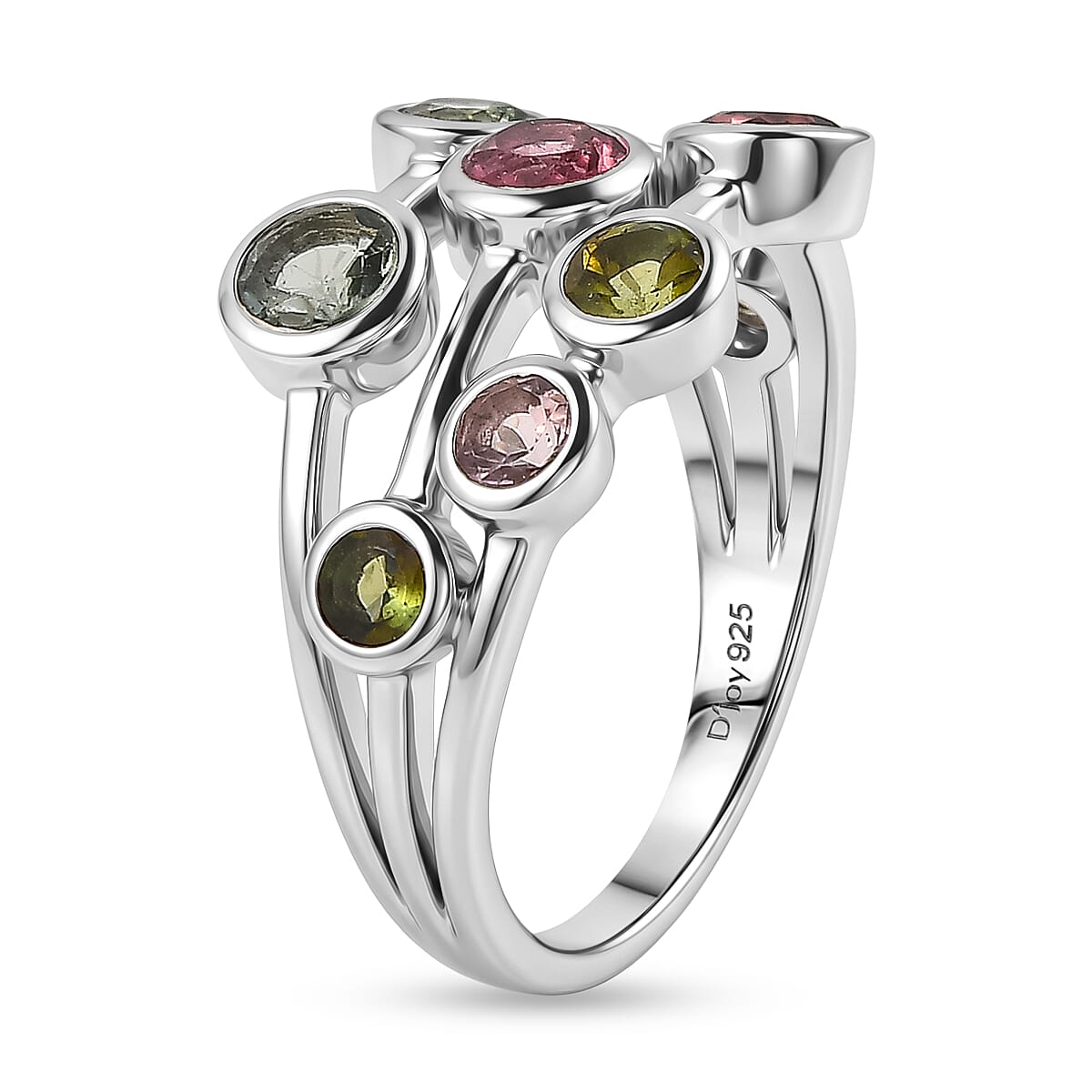 D'Joy - Multi-Tourmaline Cluster Ring in Rhodium Overlay Sterling Silver 1.73 Ct.