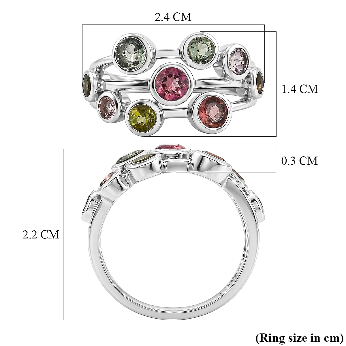 D'Joy - Multi-Tourmaline Cluster Ring in Rhodium Overlay Sterling Silver 1.73 Ct.