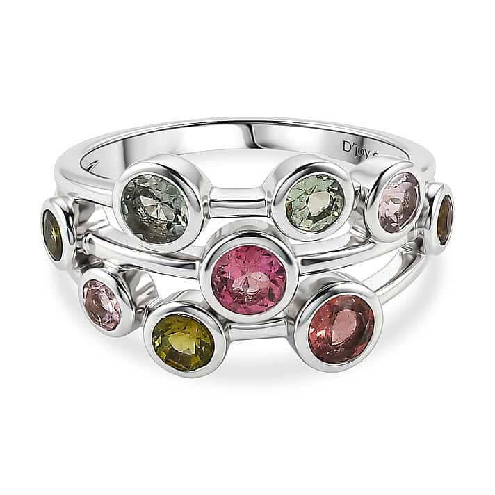 D'Joy - Multi-Tourmaline Cluster Ring in Rhodium Overlay Sterling Silver 1.73 Ct.