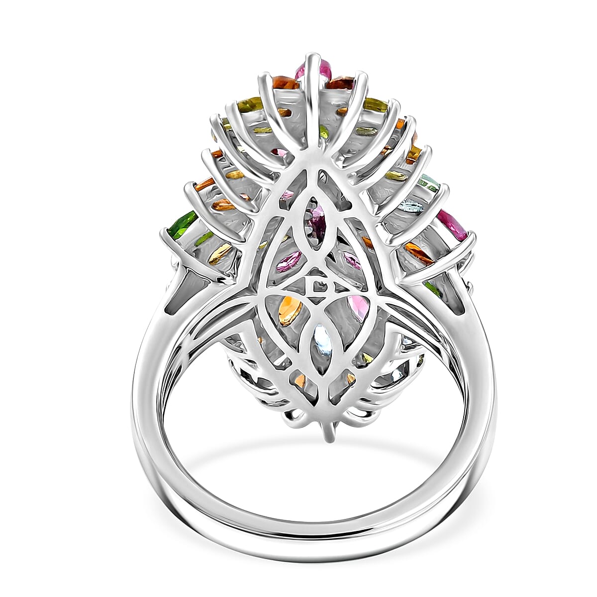 D'Joy Multi-Tourmaline Floral Cluster Ring in Rhodium Overlay Sterling Silver 4.28 Ct.