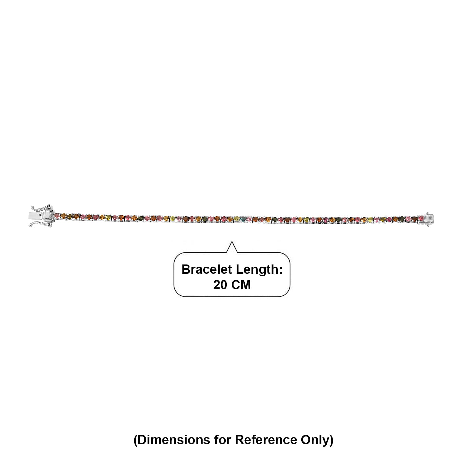 D'Joy - Multi-Tourmaline Tennis Bracelet (Size - 7.5) with GB Lock Box in Rhodium Overlay Sterling Silver 6.06 Ct, Silver Wt. 11.18 Gms