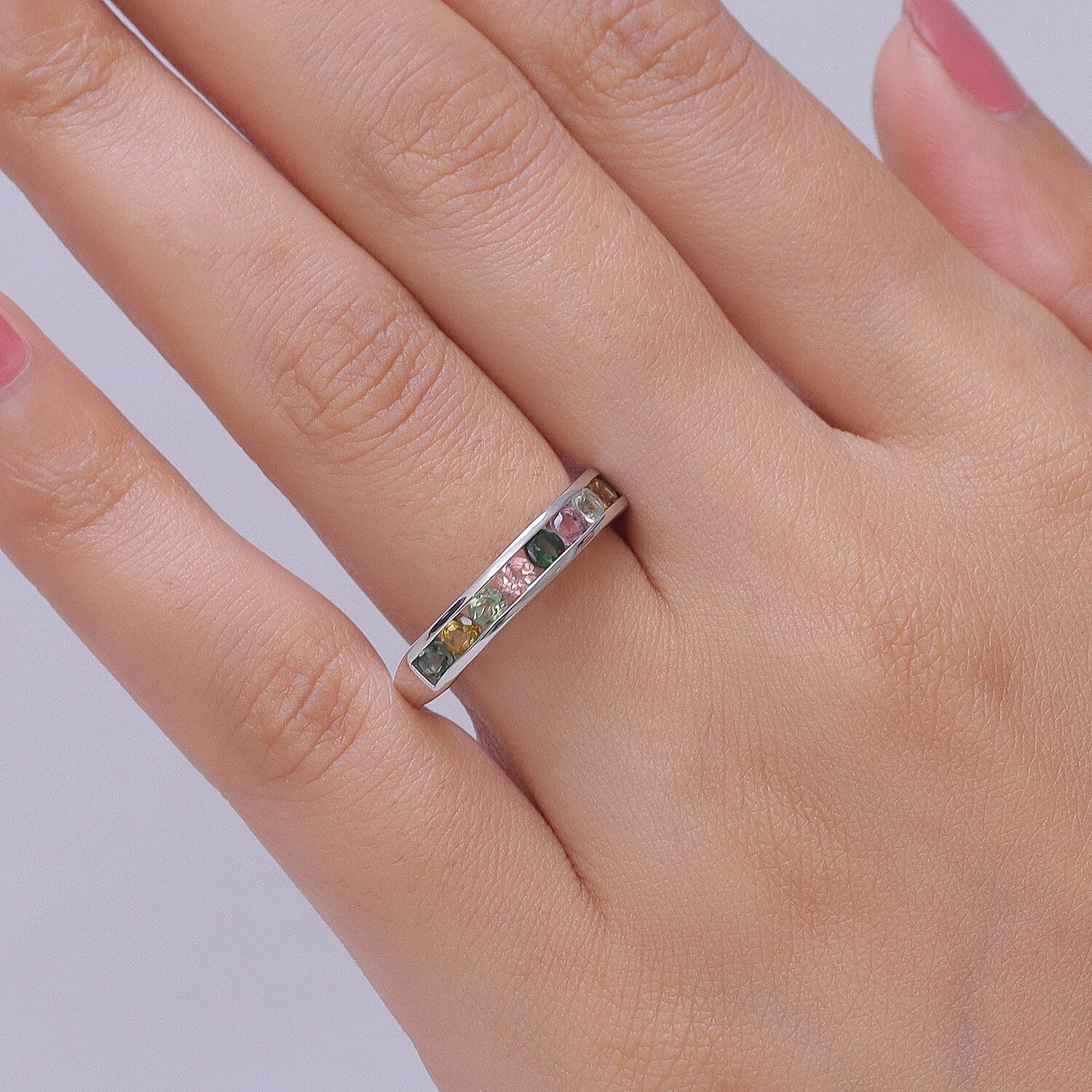 D'Joy - Multi-Tourmaline Ring in Platinum Overlay Sterling Silver 1.00 Ct.