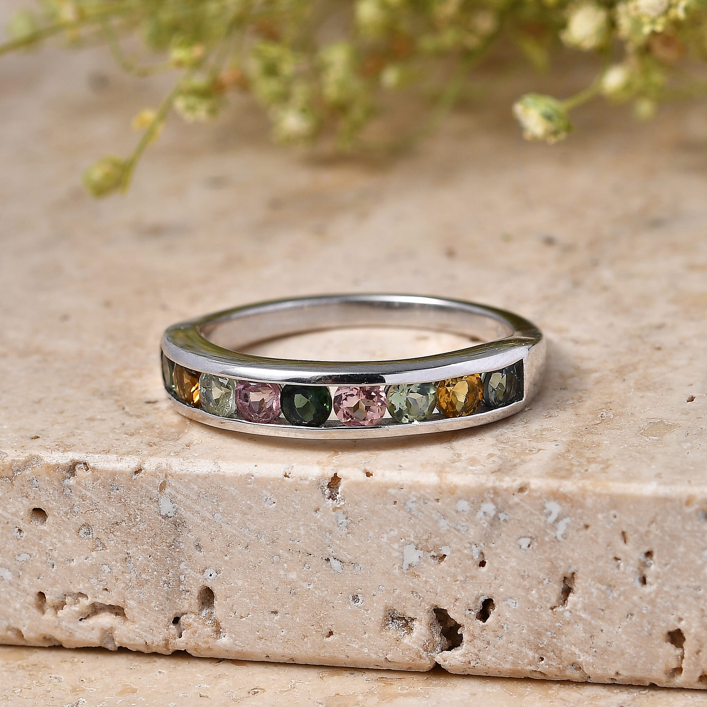 D'Joy - Multi-Tourmaline Ring in Platinum Overlay Sterling Silver 1.00 Ct.