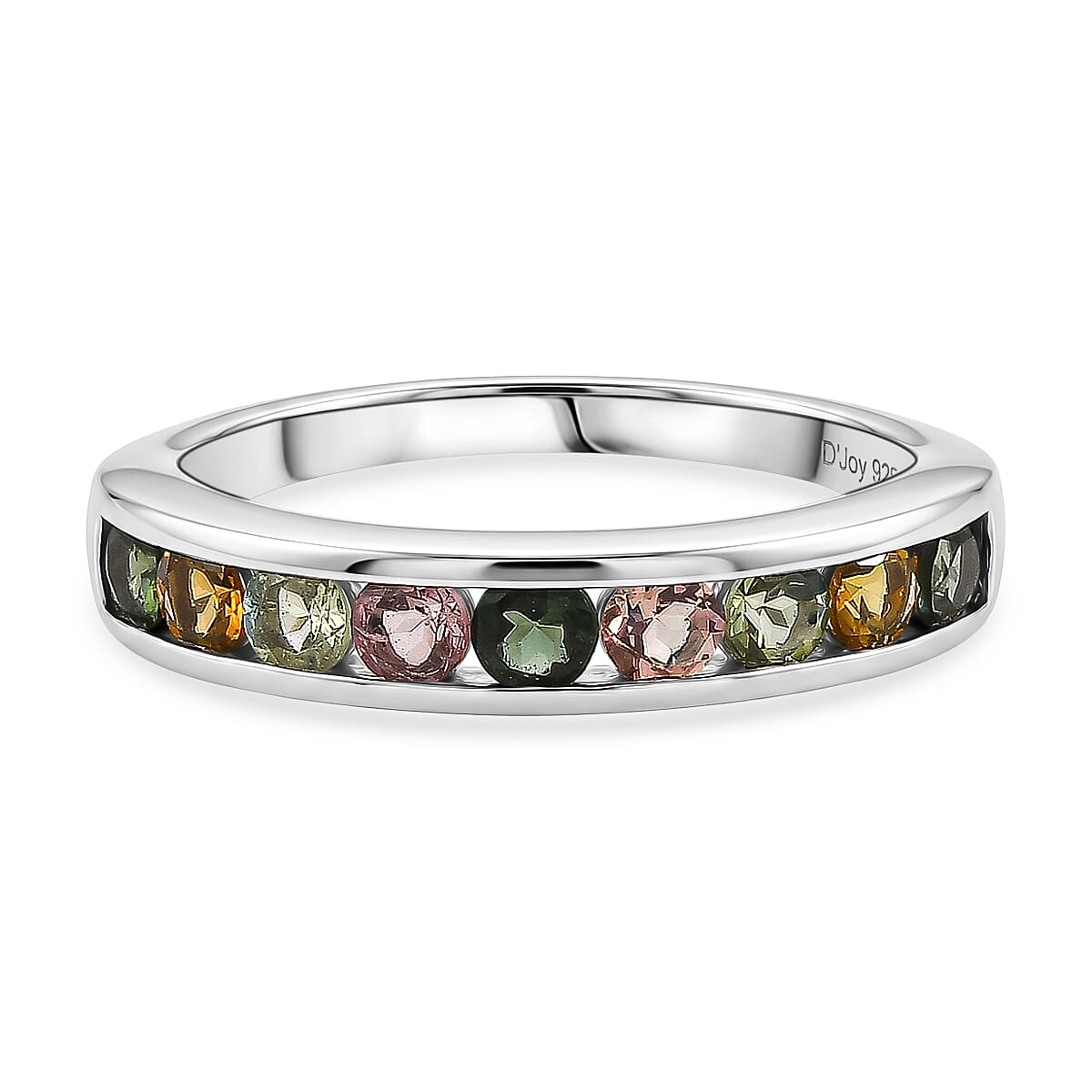 D'Joy - Multi-Tourmaline Half Eternity Band Ring in Platinum Overlay Sterling Silver 1.00 Ct.