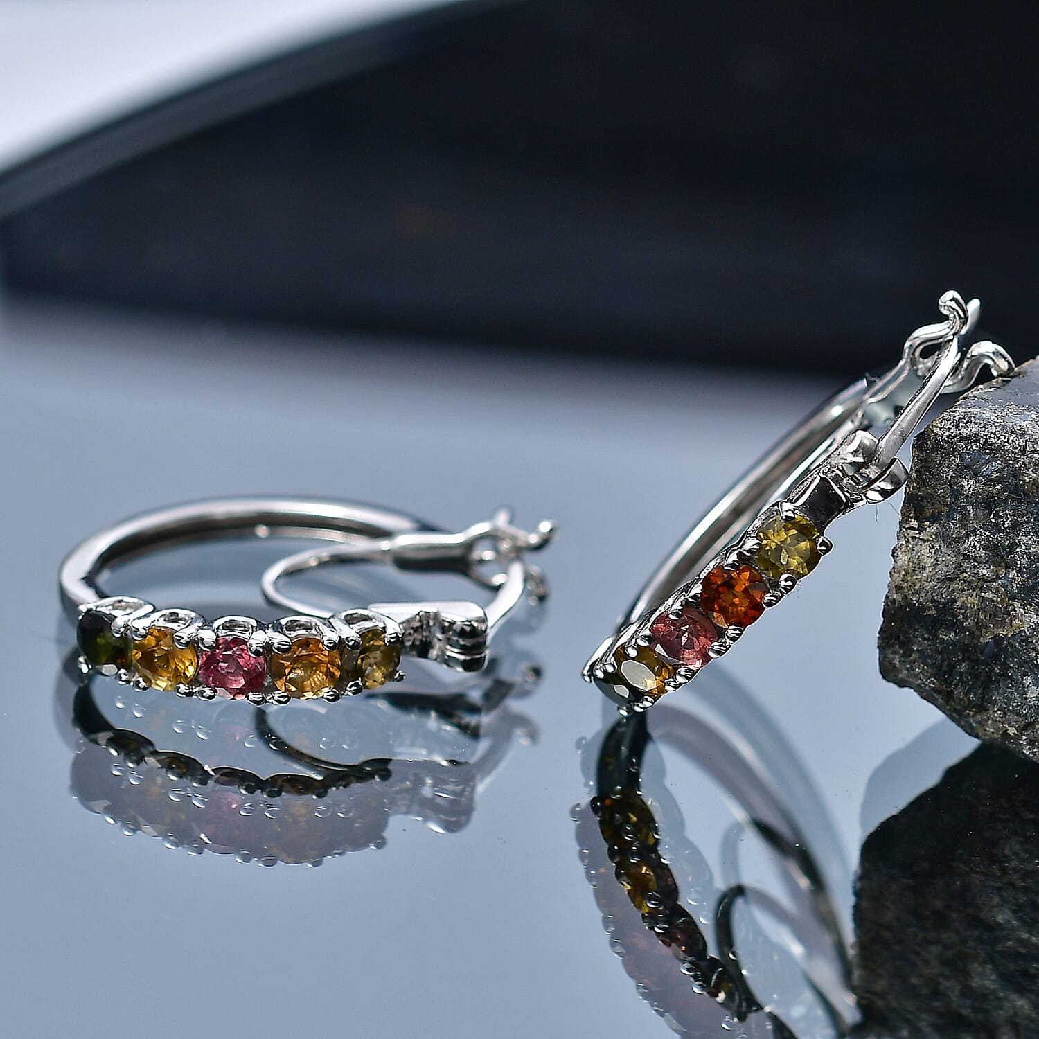 D'Joy - Multi-Tourmaline Earring with Clasp in Platinum Overlay Sterling Silver 1.15 Ct.