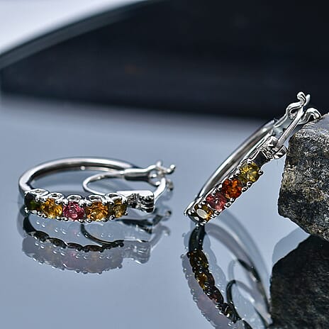 D'Joy - Multi-Tourmaline Earring with Clasp in Platinum Overlay Sterling Silver 1.15 Ct.