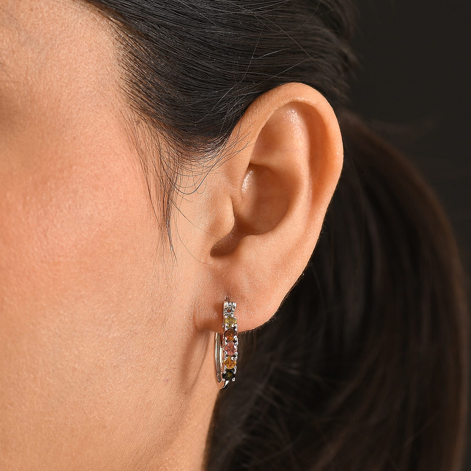 D'Joy - Multi-Tourmaline Earring with Clasp in Platinum Overlay Sterling Silver 1.15 Ct.